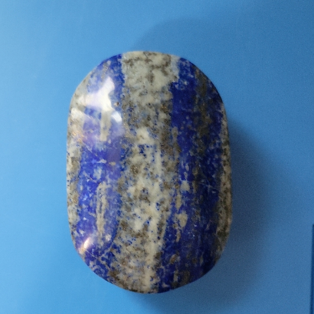 Polished Lapis Lazuli Crystal Palm Stone- Blue and Gray